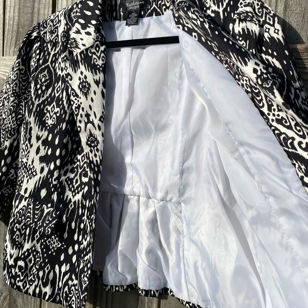Katherine New York Black and White Women's Summer blazer crop sleeve - Sz L - Picture 5 of 11